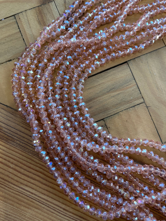 GLASS RONDELLE 6X4MM PINK AB
