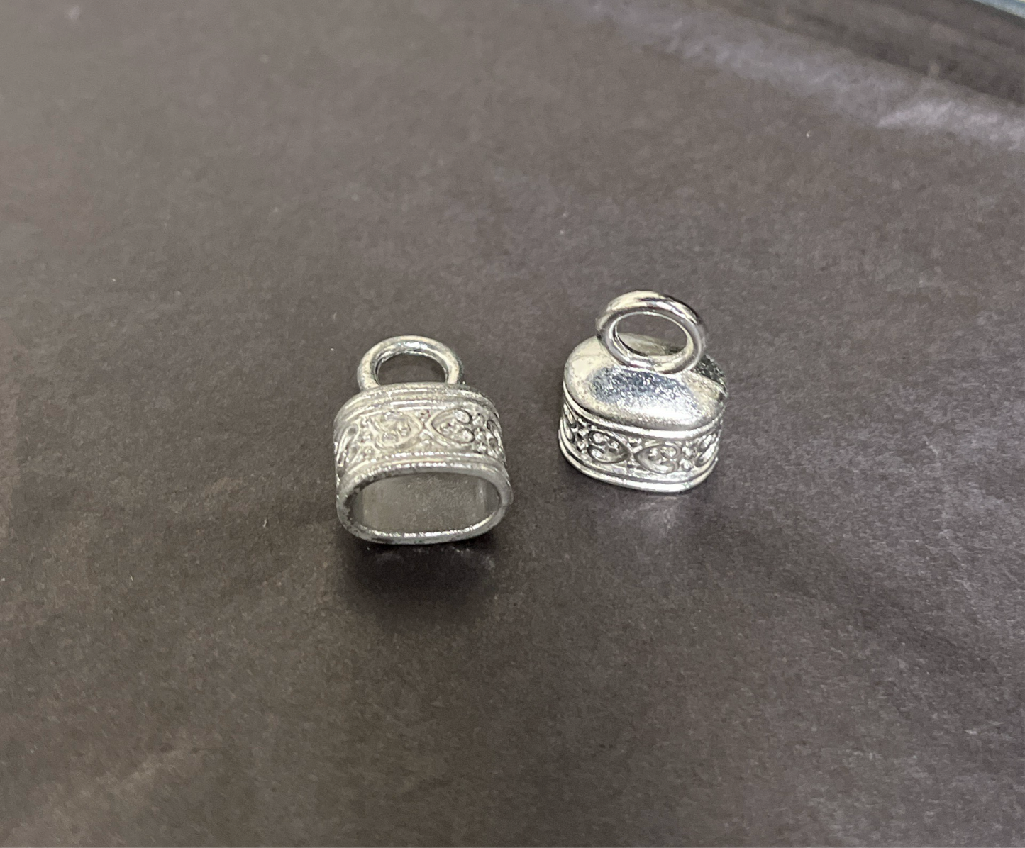 CORD ENDS WITH LOOPS OVAL ANTIQUE SILVER KUMIHIMO