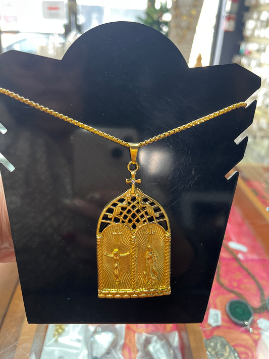 NECKLACE CHAIN WITH MEDAL PENDANT ARCH JESUS AND MARY 1 PC