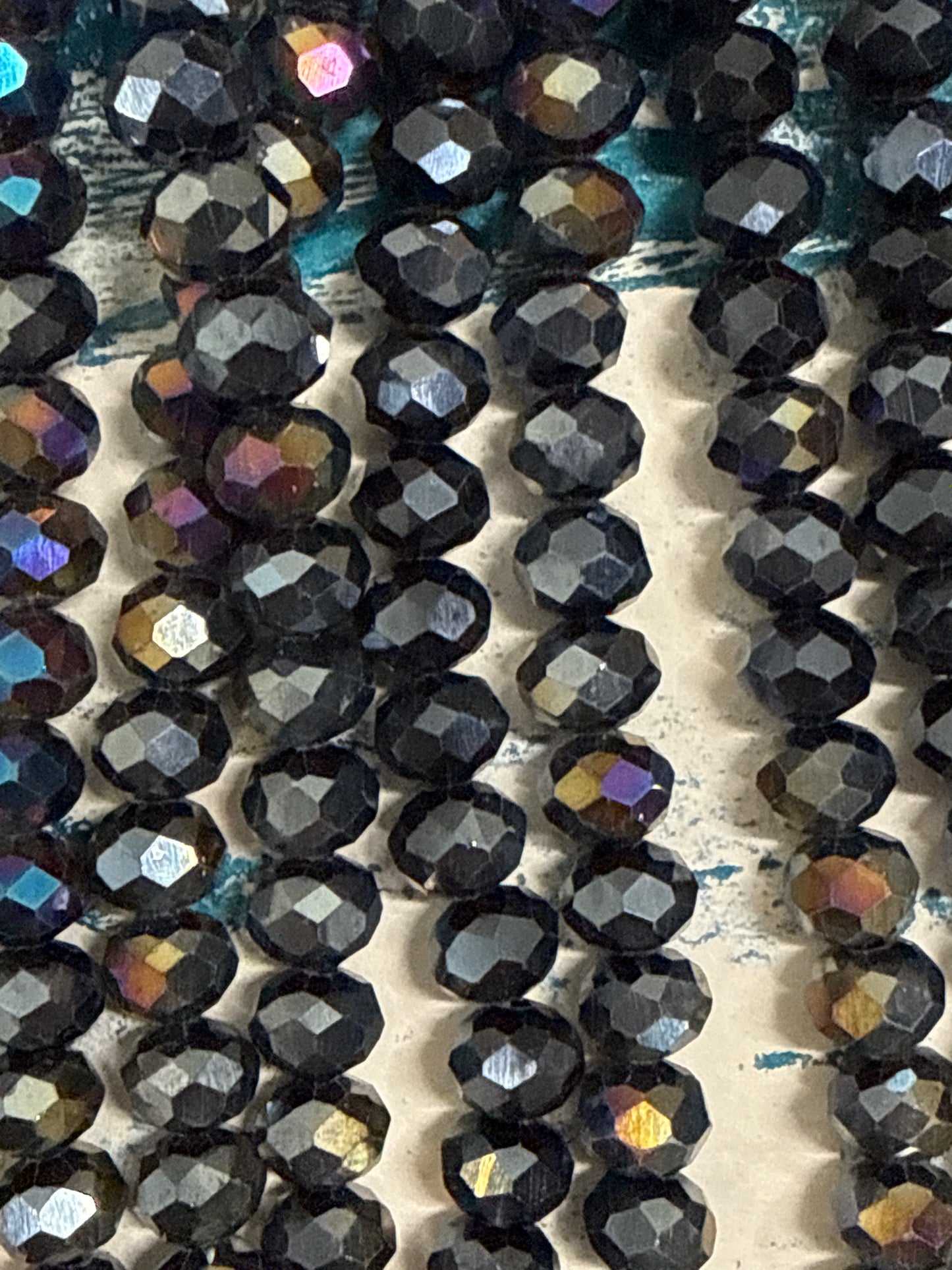 GLASS RONDELLE 8MM BLACK OPAQUE AB 1 STRAND