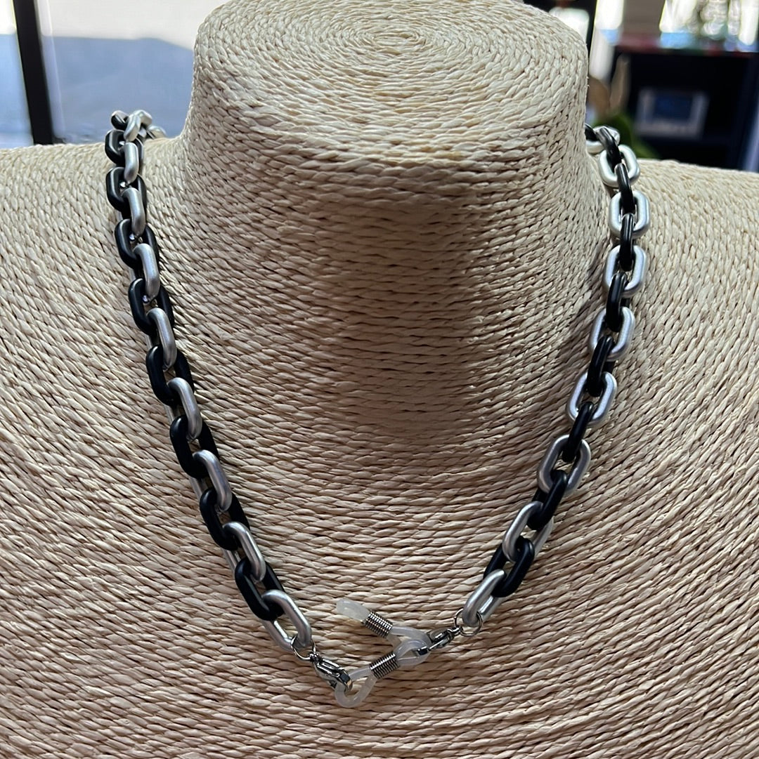MASK HOLDER CHAIN ACRYLIC BLACK/SILVER 27" 1 PC
