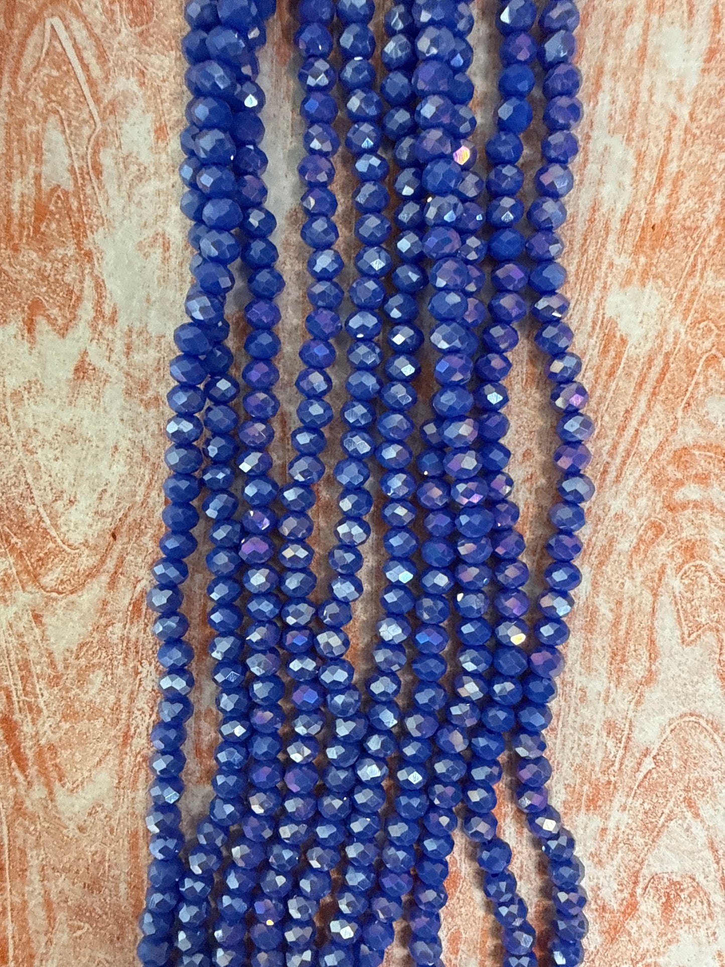 GLASS RONDELLE 6MM ROYAL BLUE OPAQUE AB 1 STRAND