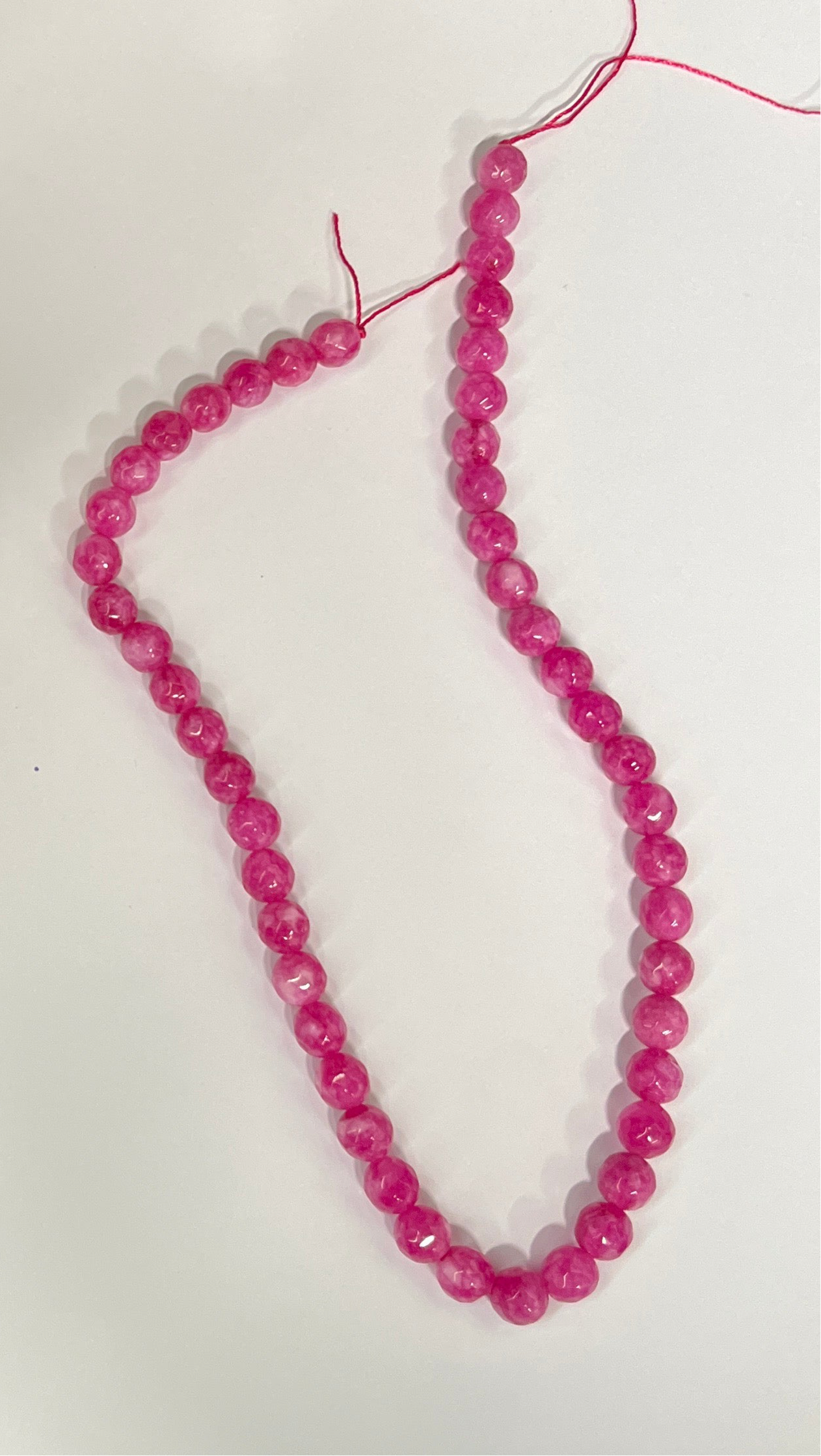 WHITE JADE BEAD 8MM ROUND DEEP PINK 1 STRAND