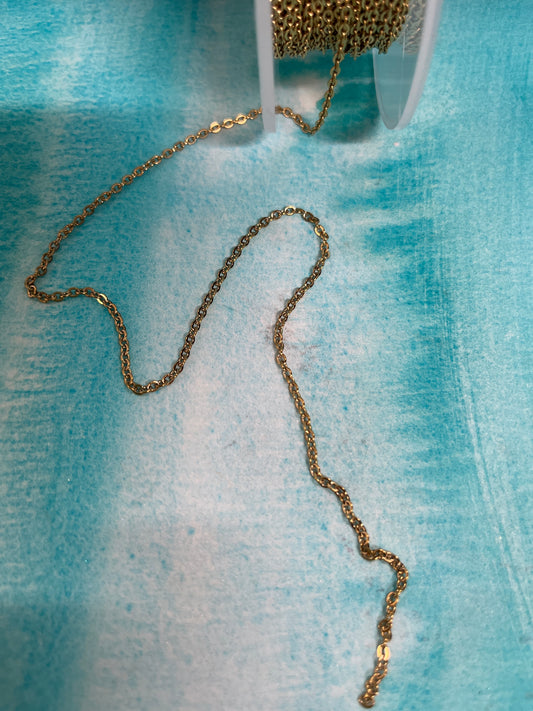 CABLE CHAIN FLAT OVAL STAINLESS STEEL GOLD PLATE PER FOOT