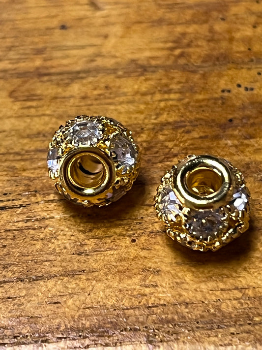 Bead 12mm antique silver with rhinestones 5mm hole 5pc