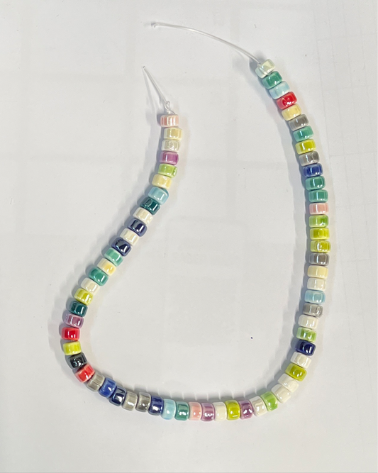 PORCELAIN BEAD COLUMN 6X4MM MIXED COLORS 1 STRAND
