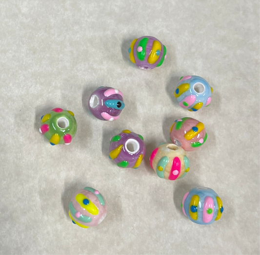 PORCELAIN BEADS ROUND 10 MM WITH ENAMEL 1 STRAND