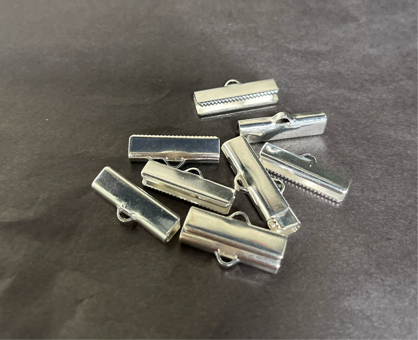 CORD END CRIMP RIBBON 20X5MM SILVER PLATE 10 pc