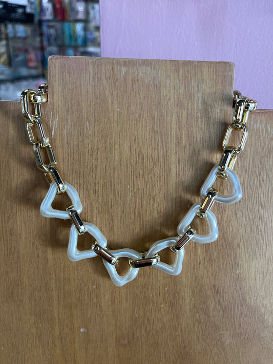 NECKLACE ACRYLIC CHAIN SST GOLD PEARL 1 PC