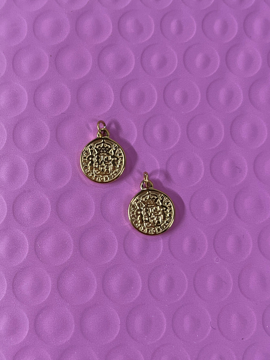 COIN CHARM STAINLESS STEEL GOLD PLATED 18 KT 1 PC