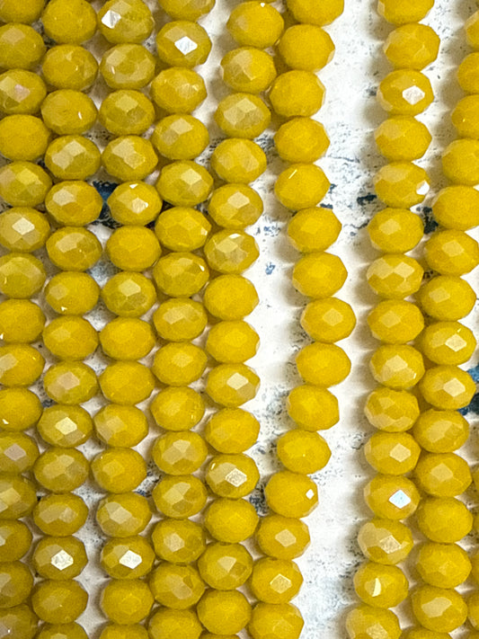 GLASS RONDELLE 8MM GOLD OPAQUE AB 1 STRAND