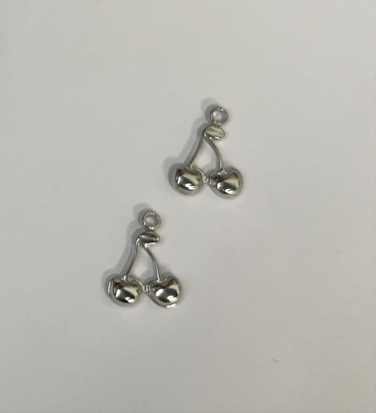 CHERRIES CHARM STAINLESS STEEL 14X11MM SILVER 2 PC