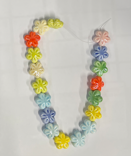 PORCELAIN BEAD PEARLIZED FLOWERS 17.5X17MM 1 STRAND