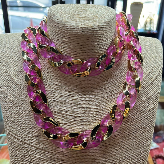 CHAIN ACRYLIC CUBAN PINK GOLD 1 PC