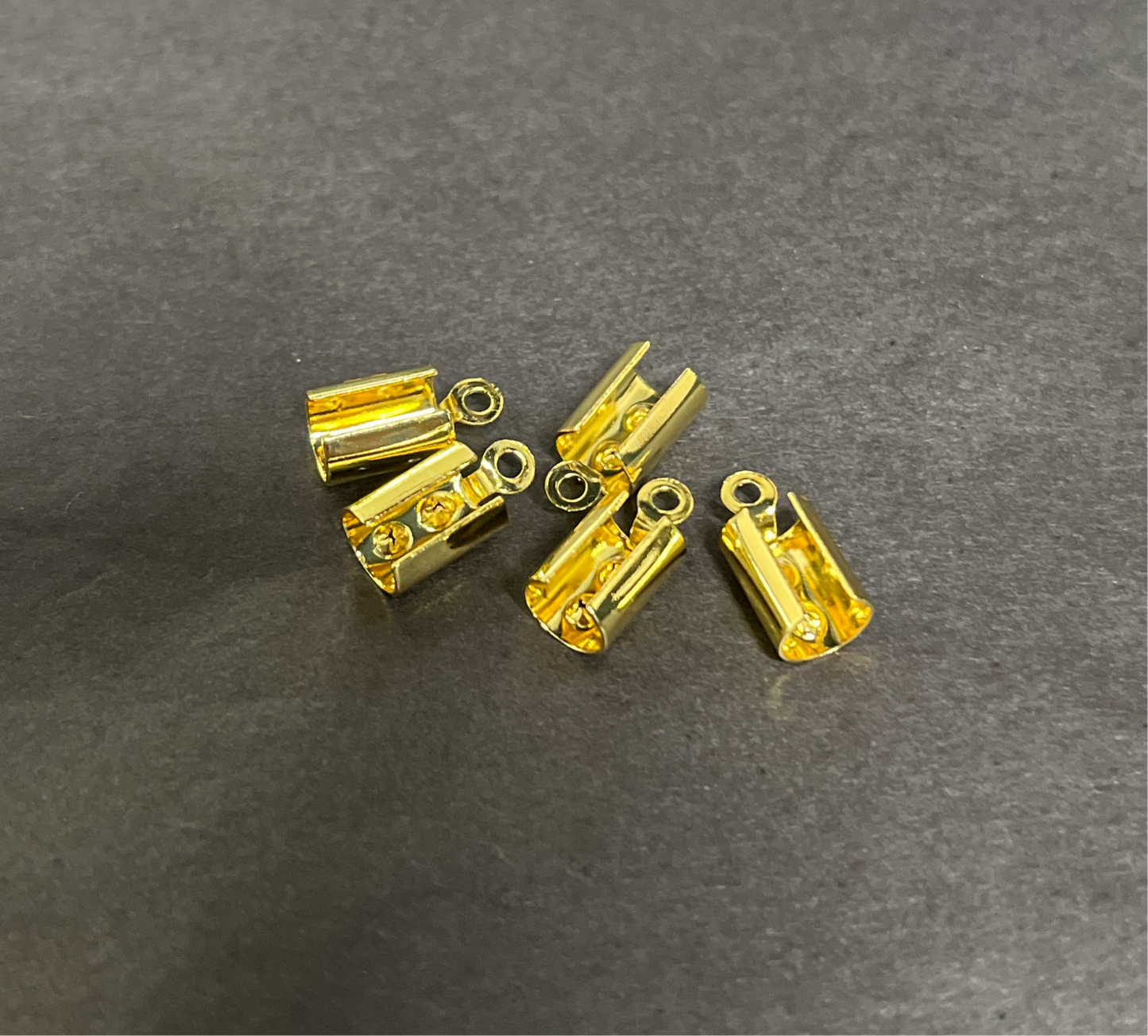CORD END FOLD CRIMP END STAINLESS STEEL GOLD PLATE 14.5MM 5 PC