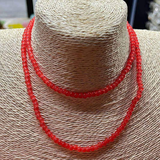 GLASS JADE 4MM ROUND CORAL(BAKING PAINTED)