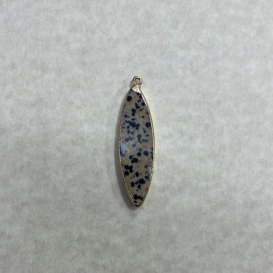 PENDANT 54MM ALMOND SHAPE GP (HORSE EYE) DALMATIAN JASPER 1 PC