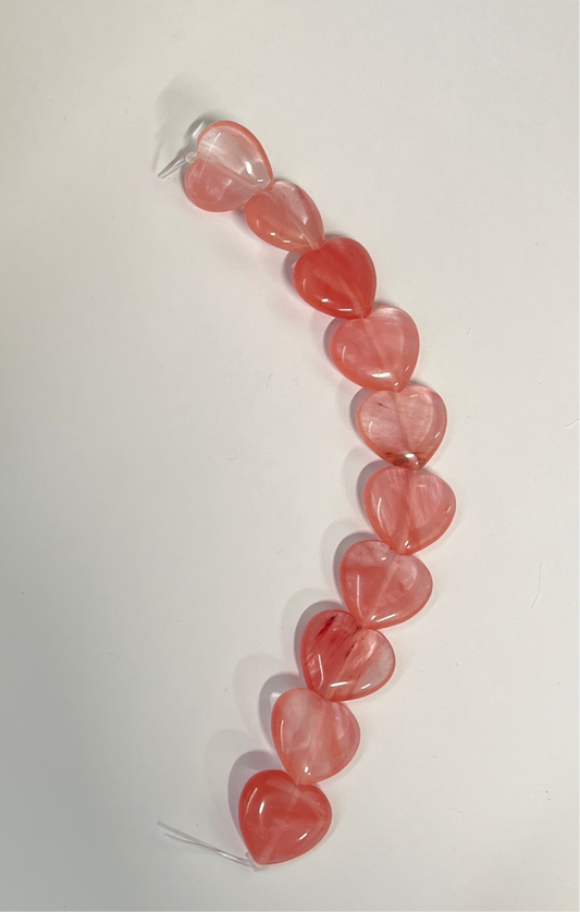 CHERRY QUARTZ GLASS BEADS HEART 19X20MM ABOUT 10 PCS PER 1 STRAND