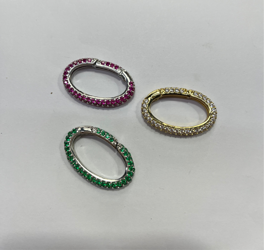 SPRING RING CLASP OVAL BRASS MICRO PAVE CZ 18X29MM  1 PZ