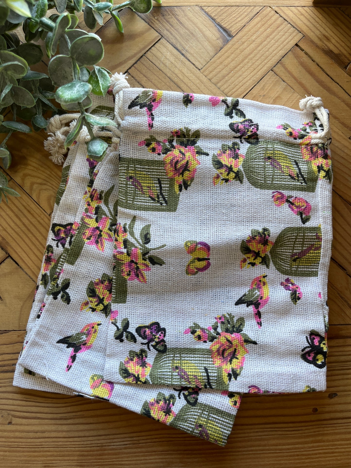 BURLAP BAG 13X18 CAGED BIRD 5 PC