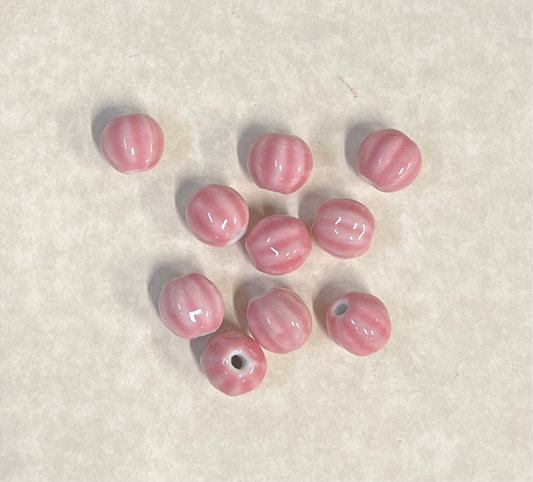 PORCELAIN BEAD ROUND PUMPKIN 11MM PINK 10 PC