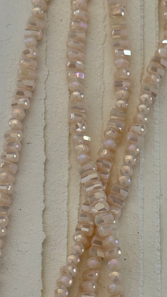 GLASS BEAD 3X5MM PINK PEARL AB ABOUT 130 BEADS PER 1 STRAND