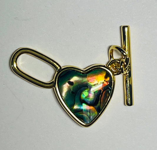 TOGGLE CLASP GP 18KT HEART ABALONE 1 pc