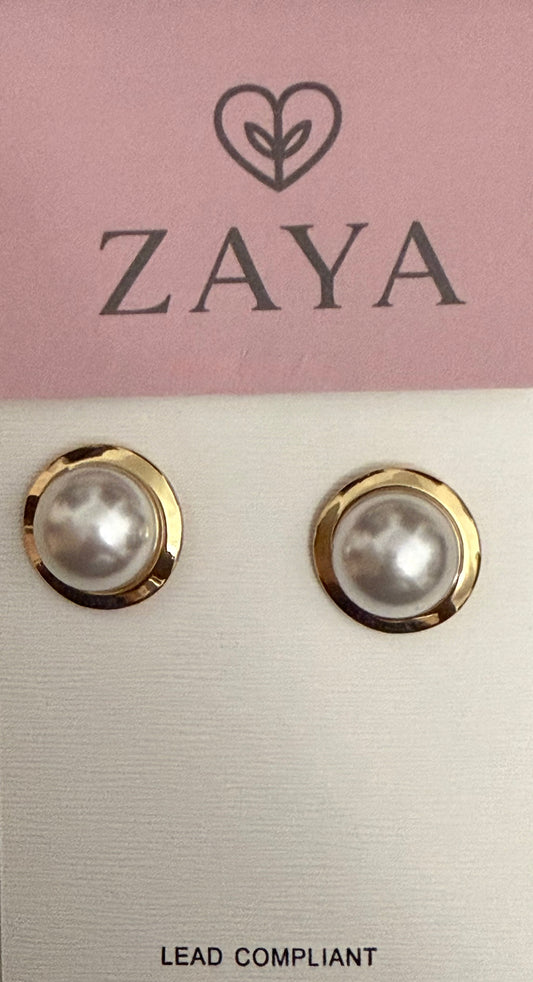FLAT ROUND EARRING PEARL GOLD