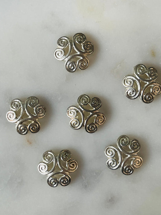 BEAD CAP SCROLL SILVER PLATE 8 MM 6 PC