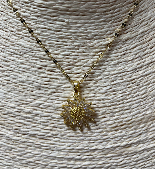 NECKLACE CHAIN SUNFLOWER WITH CUBIC ZIRCONIA PAVE 15.8 INCHES 1 PC