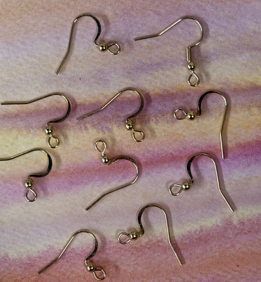 EARRING HOOK FLAT WITH BALL STAINLESS STEEL GOLD PLATED 18KT 5 PAIRS