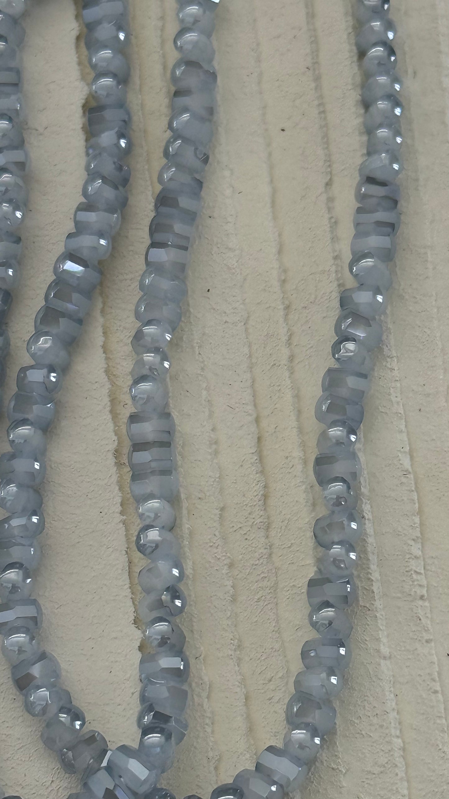GLASS BEAD 3X5MM BLUE GRAY AB CYLINDER CUT ABOUT 130 BEADS PER 1 STRAND