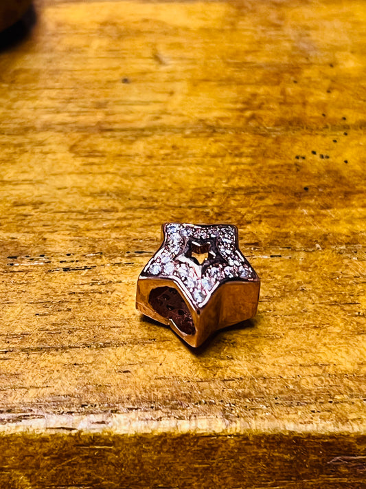 Connector bead star rose gold with cubic zirconia 9.5 mm 1 pc