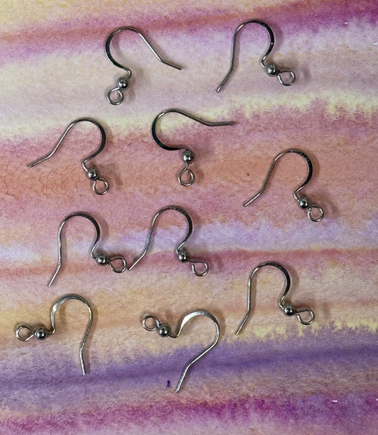 EARRING HOOK FLAT WITH BALL STAINLESS STEEL 5 PAIRS