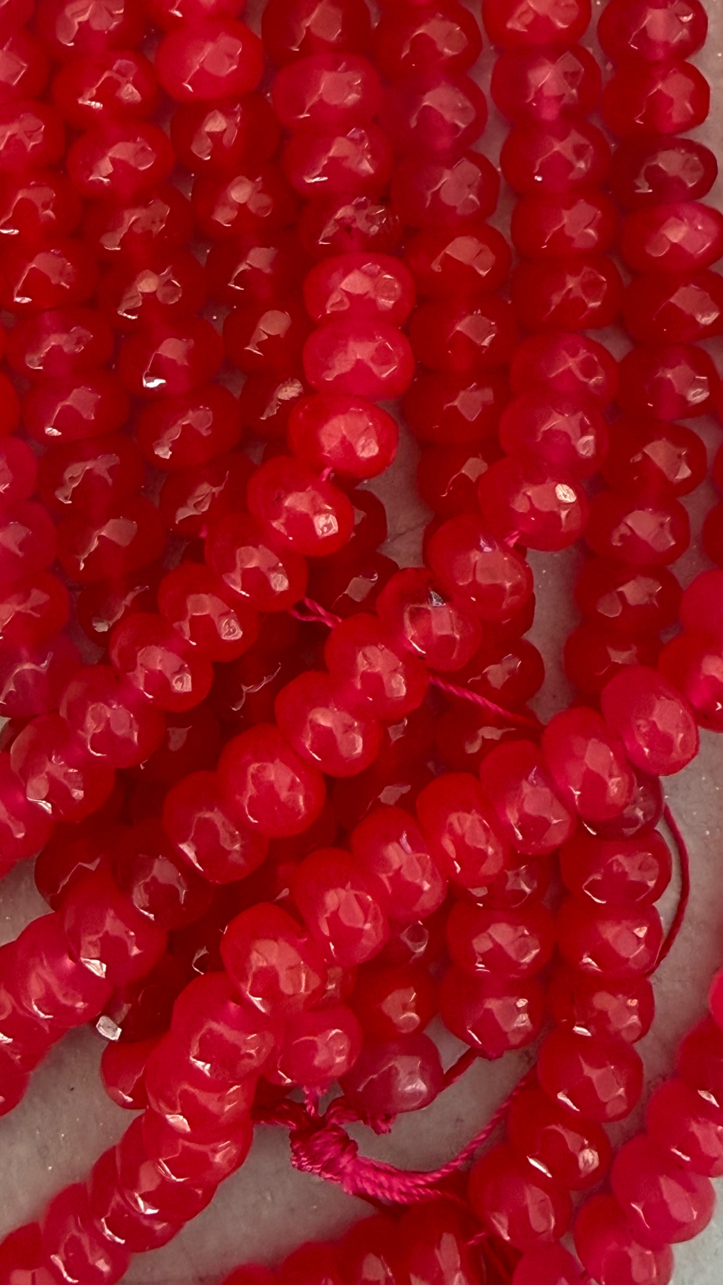 JADE RONDELLE 8MM PINK RED STRAND