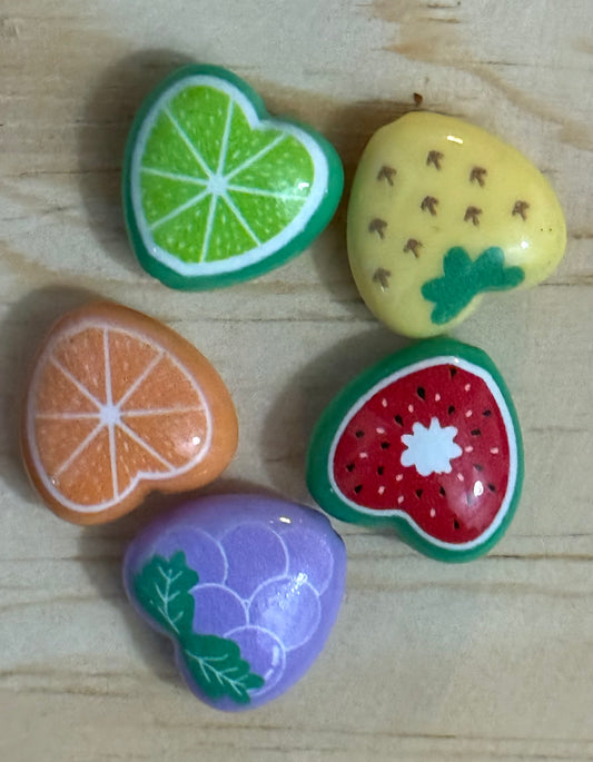 ACRYLIC HEART FRUIT MIX BEAD 5 PC