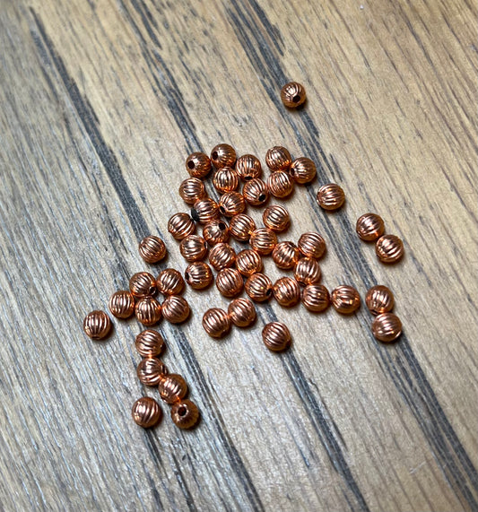 COPPER CORRUGATED ROUND BEAD 50 PC