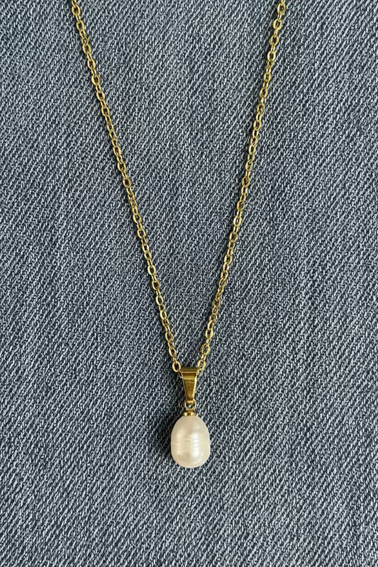 RICE PEARL PENDANT 12X7MM STAINLESS STEEL GOLD PLATED 2 PC