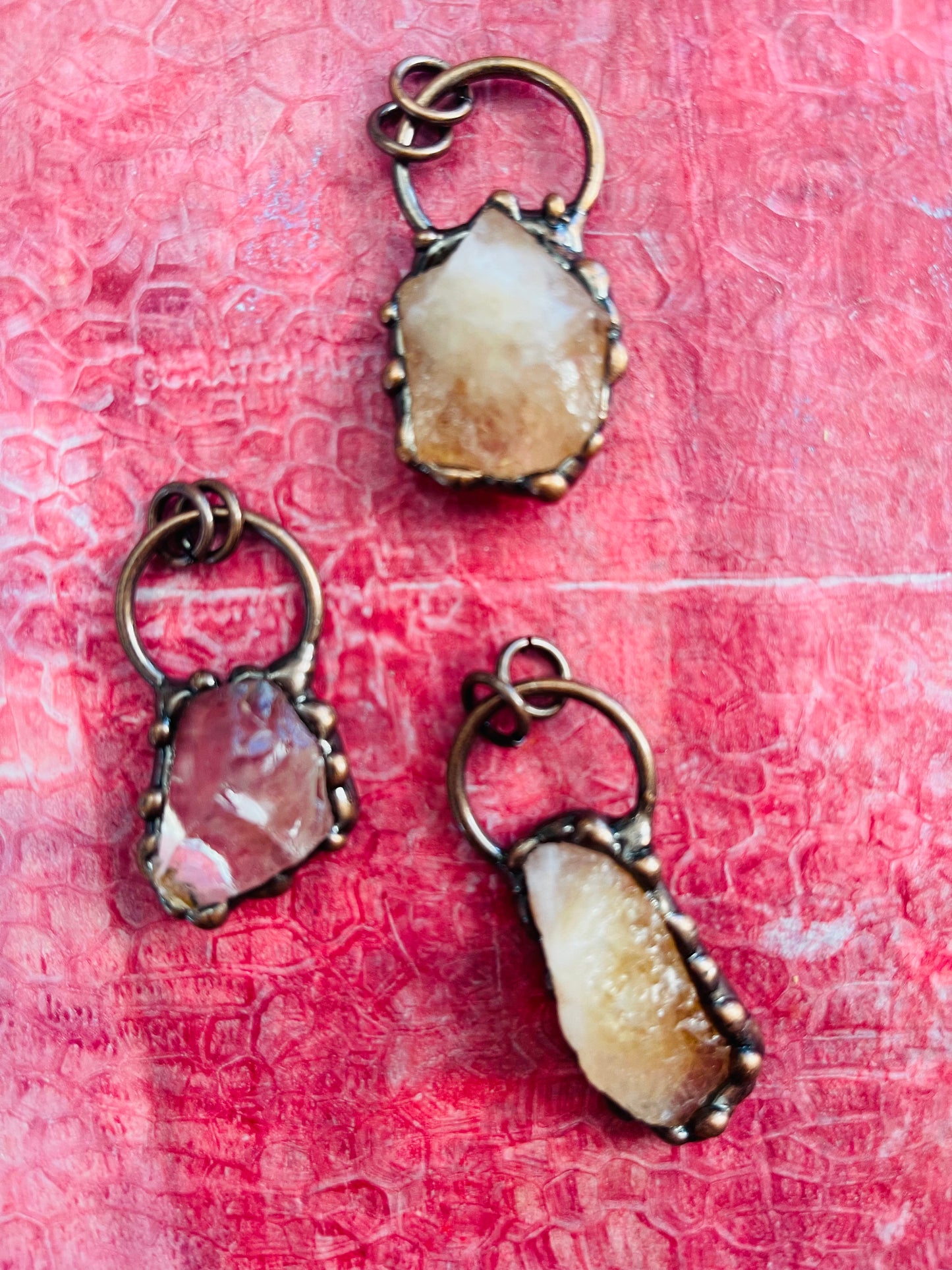 PENDANT CITRINE RED COPPER WIRE 38.5MM 1 PC