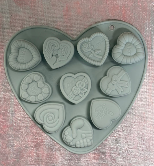 MOLD SILICONE 10 HEARTS WITH DESIGNS