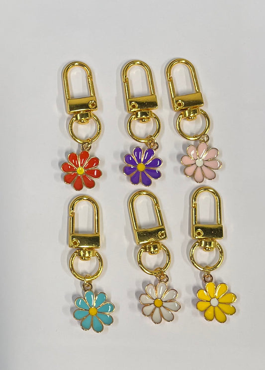 KEYCHAIN WITH ENAMEL FLOWERS MIXED COLORS  2PC