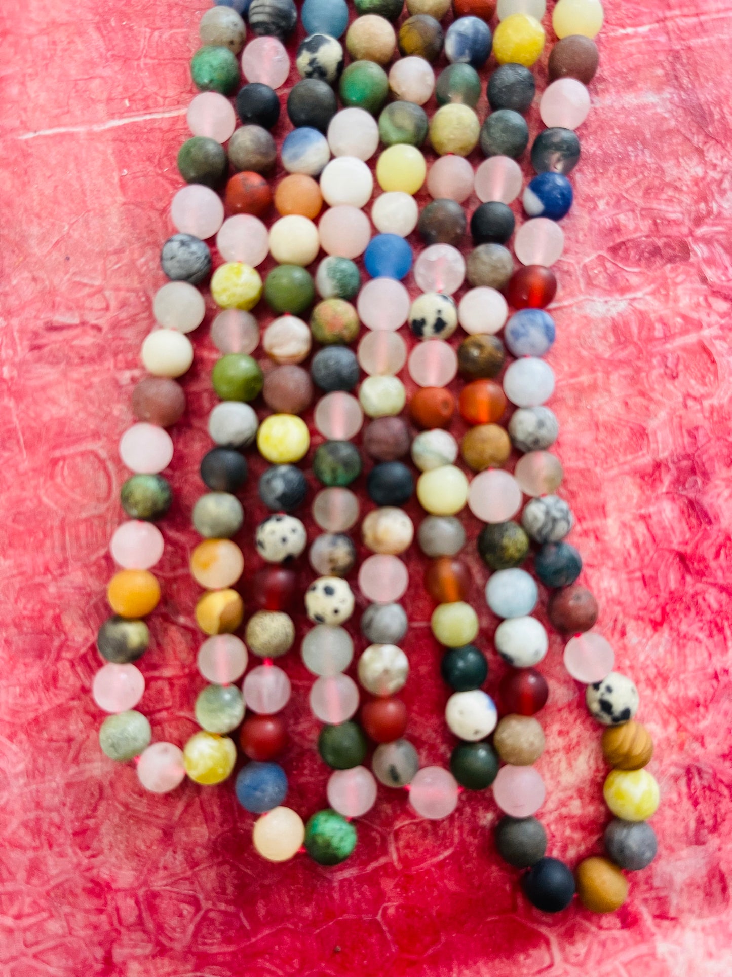 GEMSTONES MIX 6MM ROUND FROSTED 1 STRAND ABOUT 60 PCS