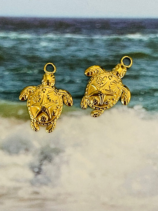 CHARM TORTOISE STAINLESS STEEL GOLD PLATE 18KT 23X18MM 2 PC