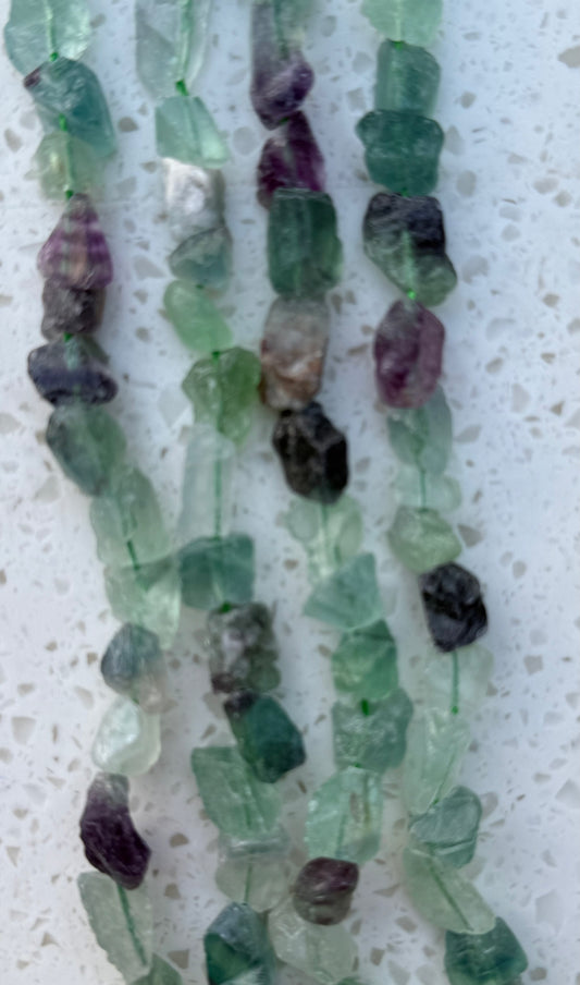 FLUORITE NUGGET RAW 6X5MM ABOUT 26-30 BEADS PER 1 STRAND