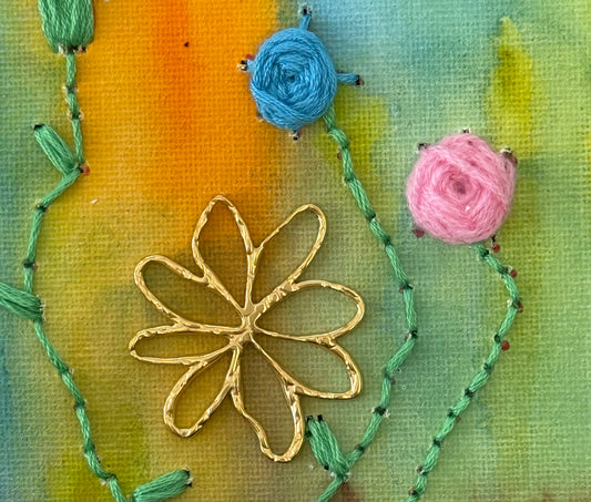 PENDANT FLOWER 8 PETALS 42MM STAINLESS STEEL GOLD PLATE 18 KT 1PC