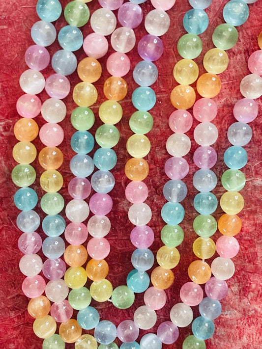 SELENITE 8.5MM ROUND COLOR MIX 1 STRAND ABOUT 46 PCS