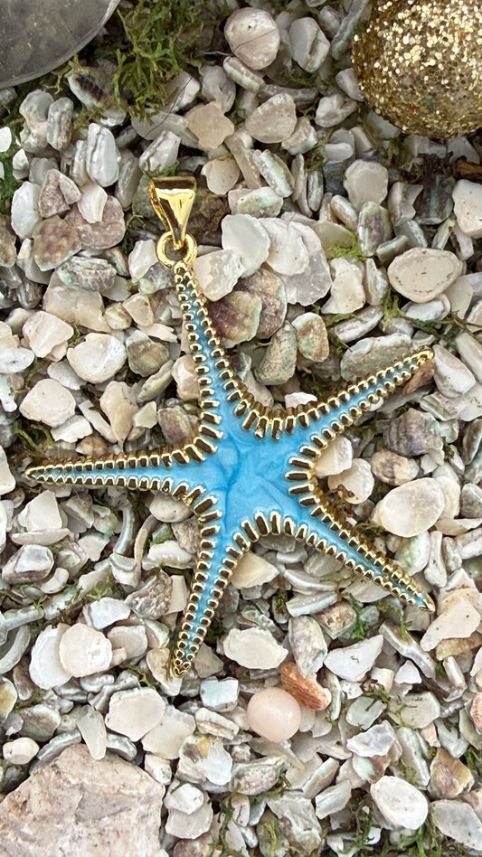 STARFISH PENDANT 38MM BLUE GOLD PLATED 1 PC