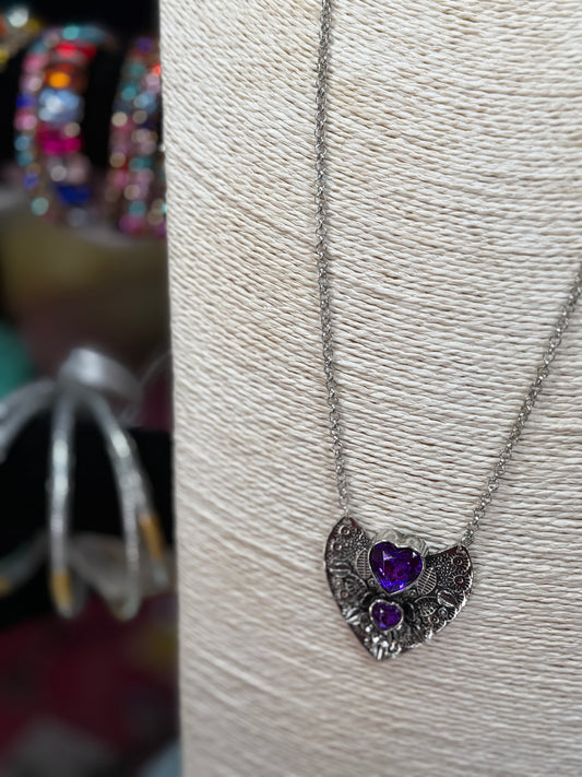 NECKLACE CHAIN WITH ANTIQUE SILVER HEART PENDANT 19.7 INCHES 1 PC