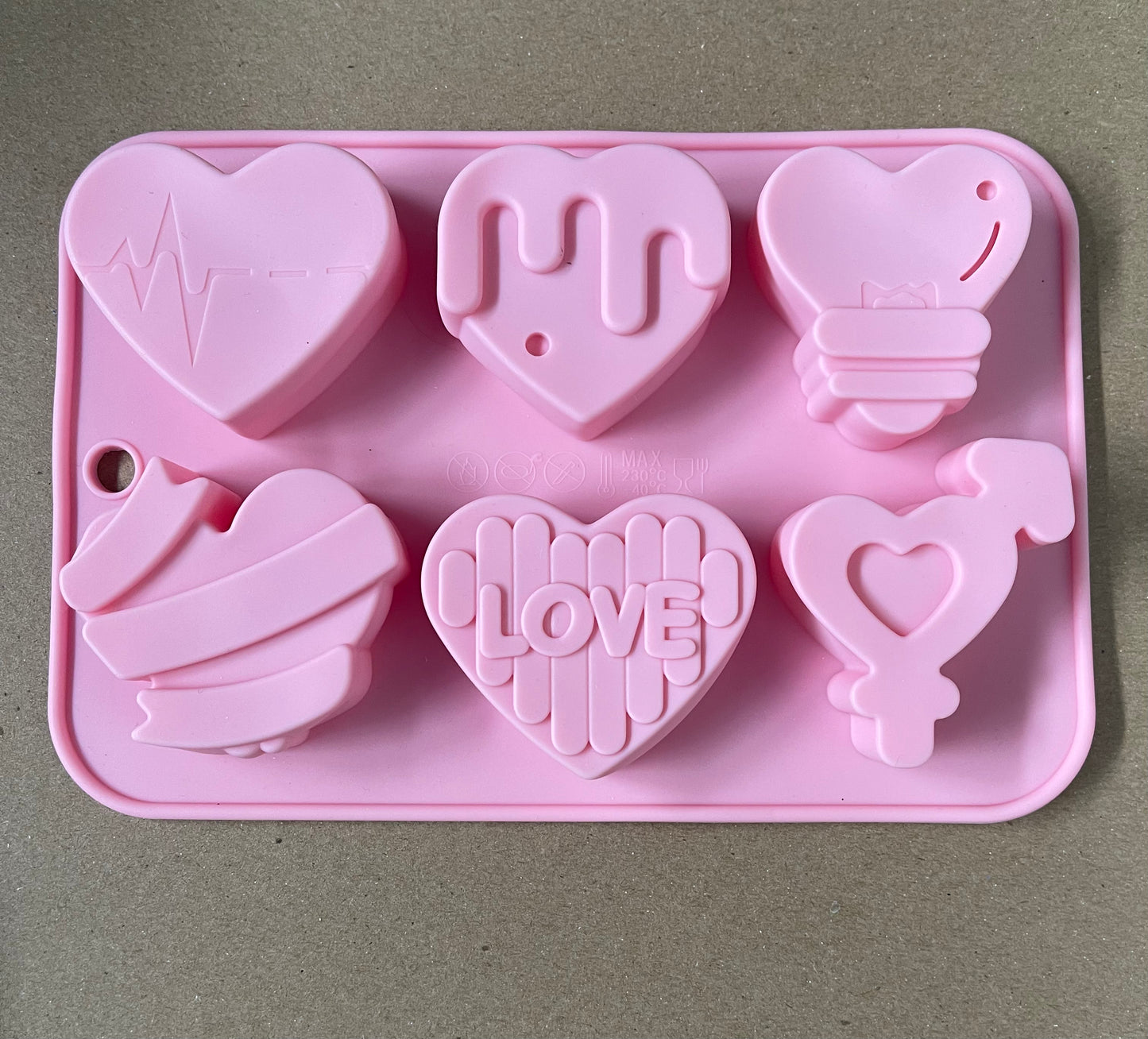 MOLDE SILICONE 6 CORAZONES LOVE