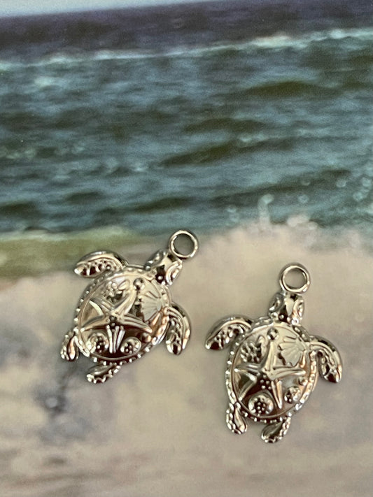 CHARM TORTOISE STAINLESS STEEL SILVER 23X18MM 2 PC